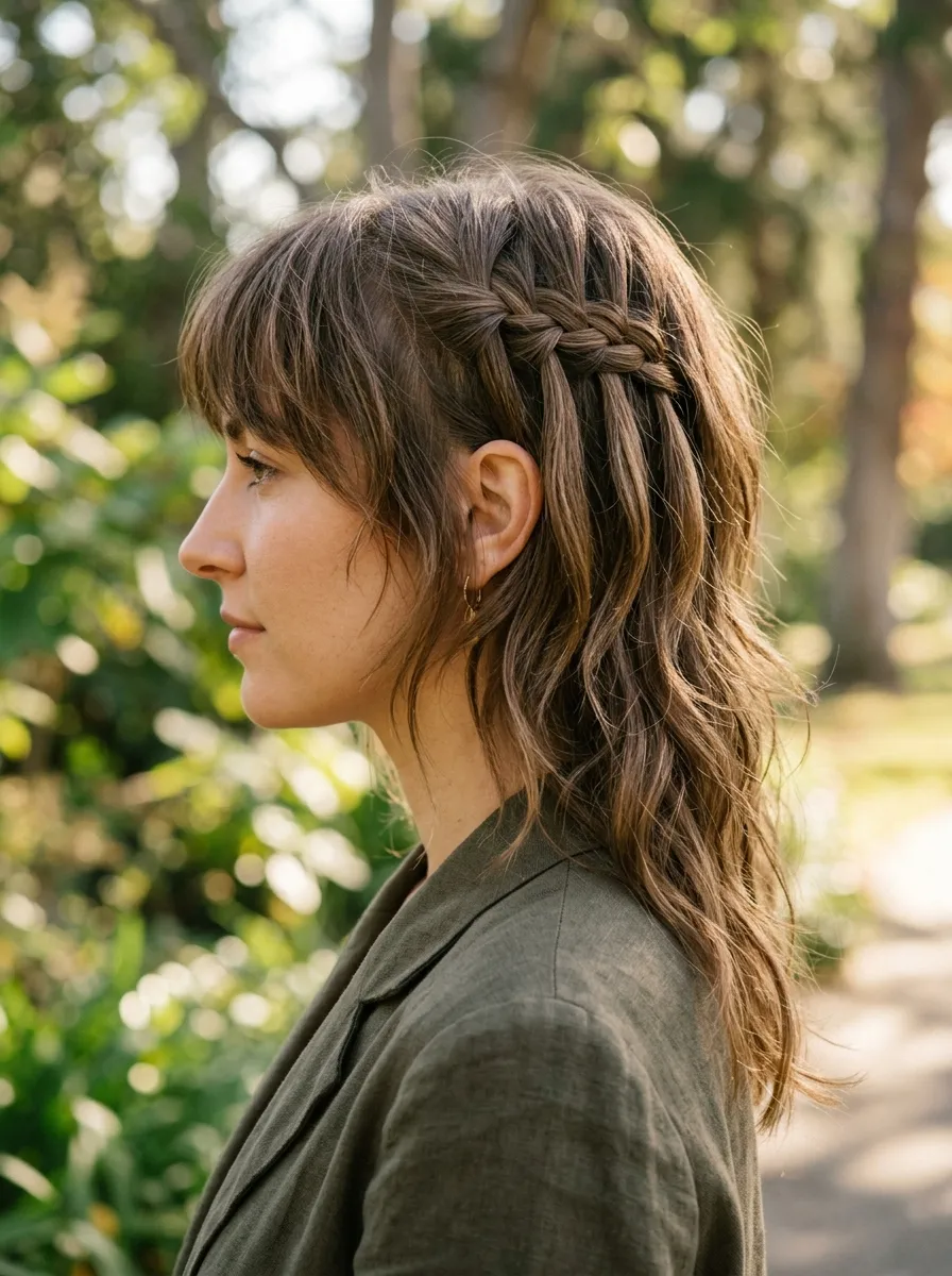 Wolf Cut with a Waterfall Braid