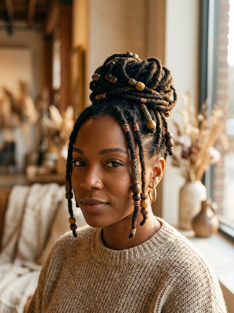 Loc Updo with Beads