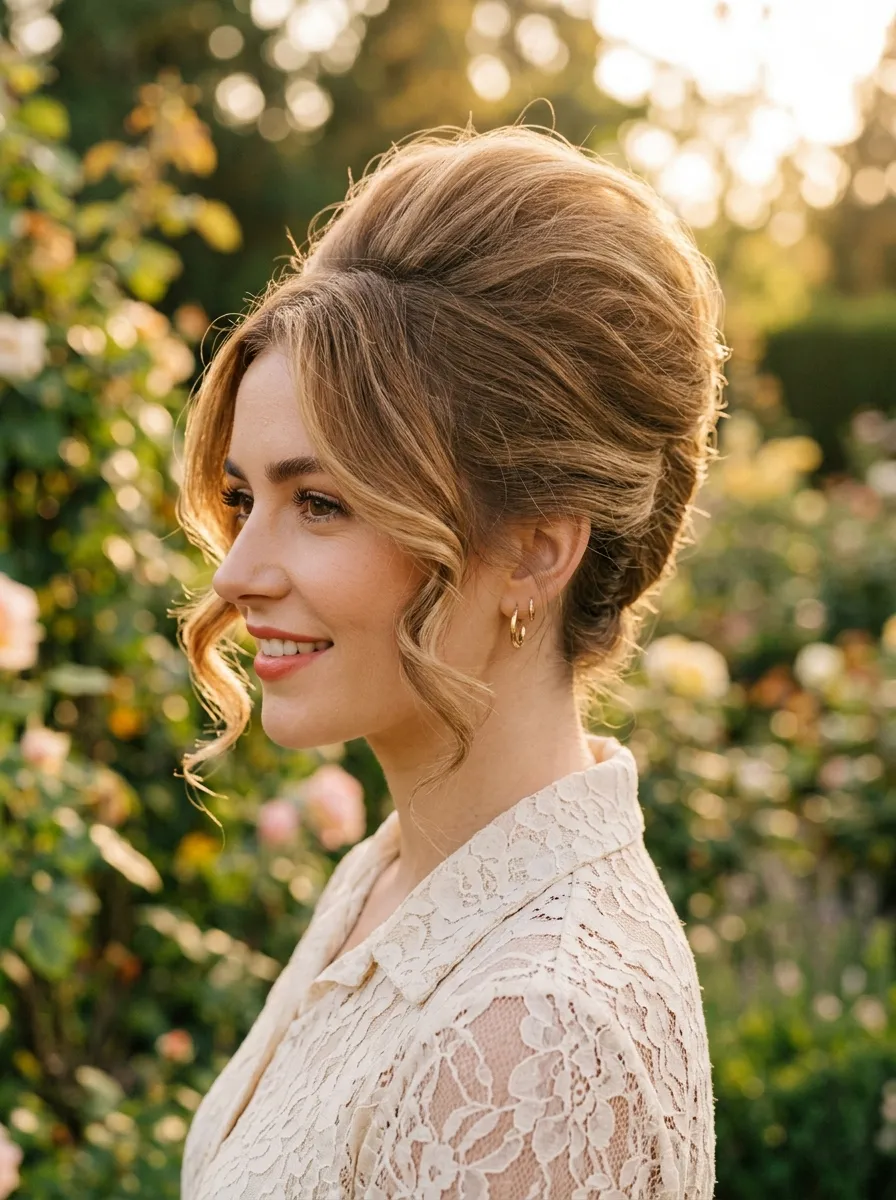 Textured Beehive with Face-Framing Curls