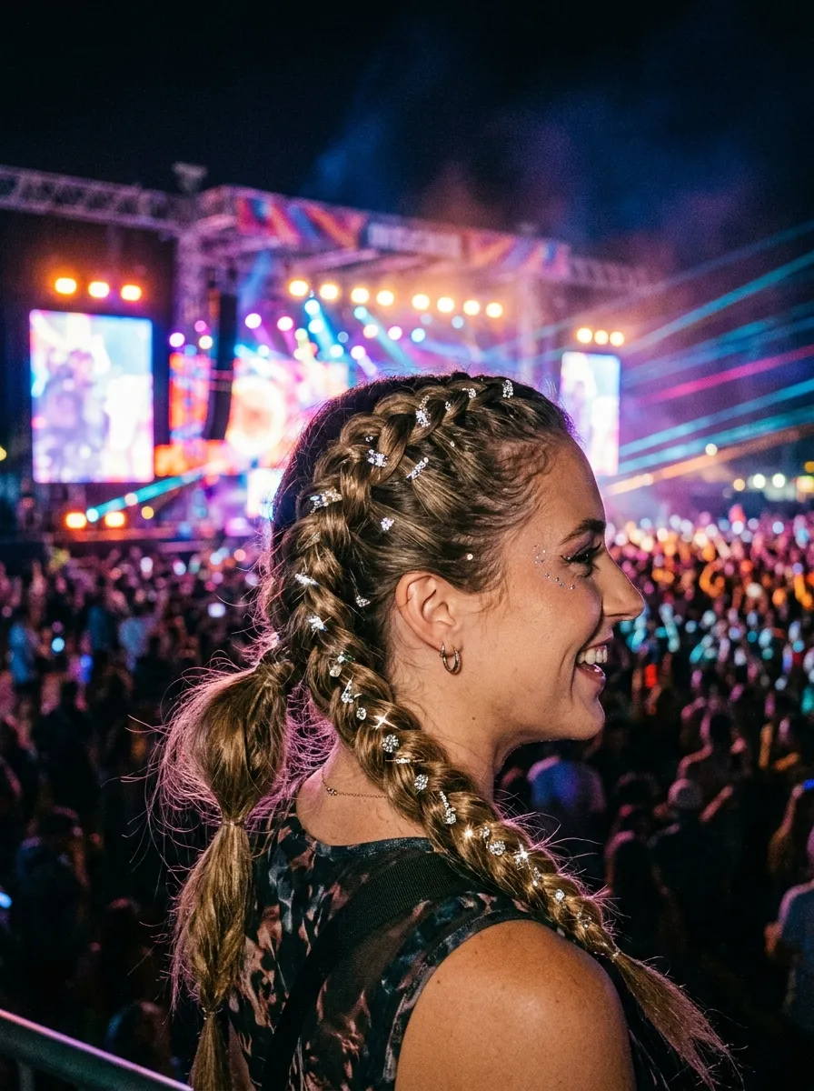 Braided Ponytail with Rhinestones