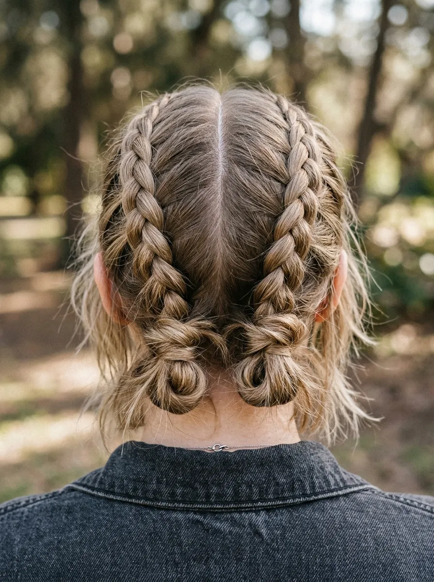 Wolf Cut Double Dutch Braid into Low Buns