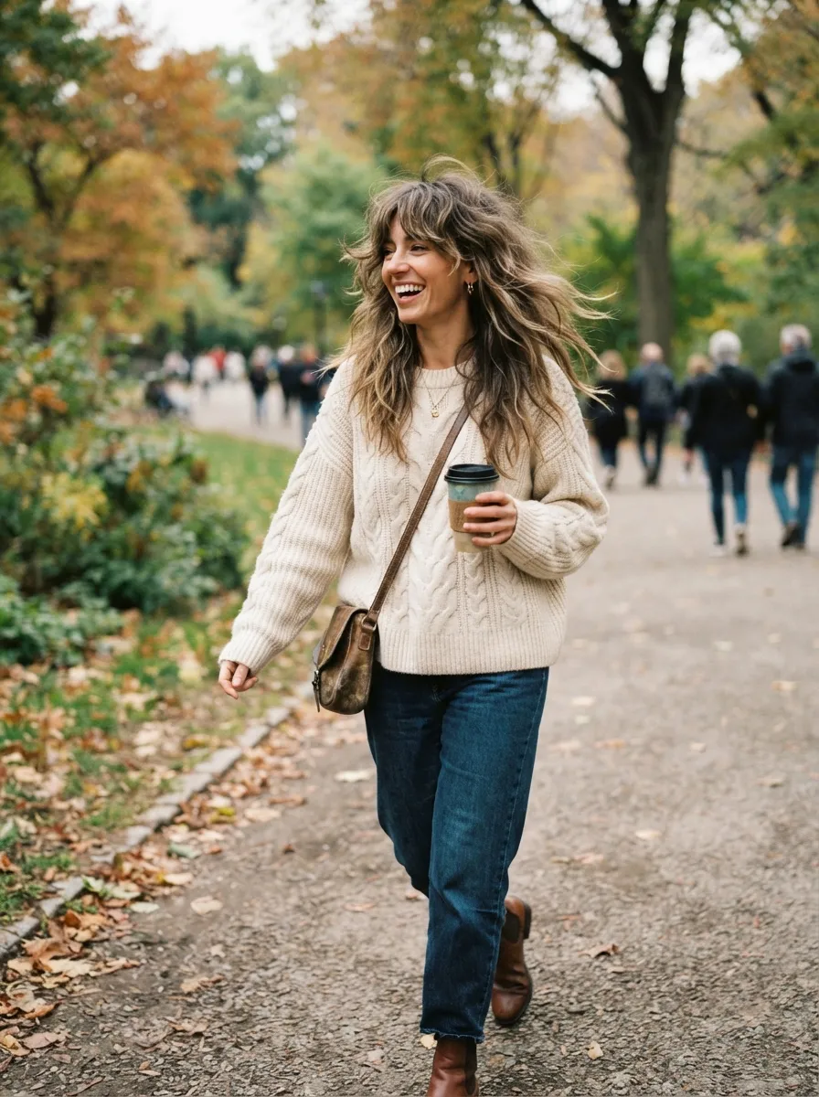 Curtain Bangs with Long Shaggy Layers