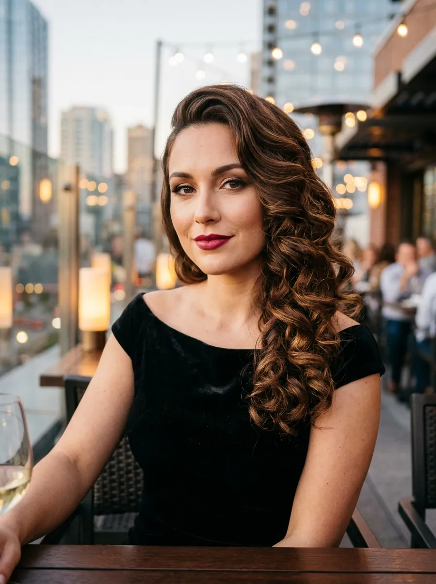 Deep Side Part with Curls