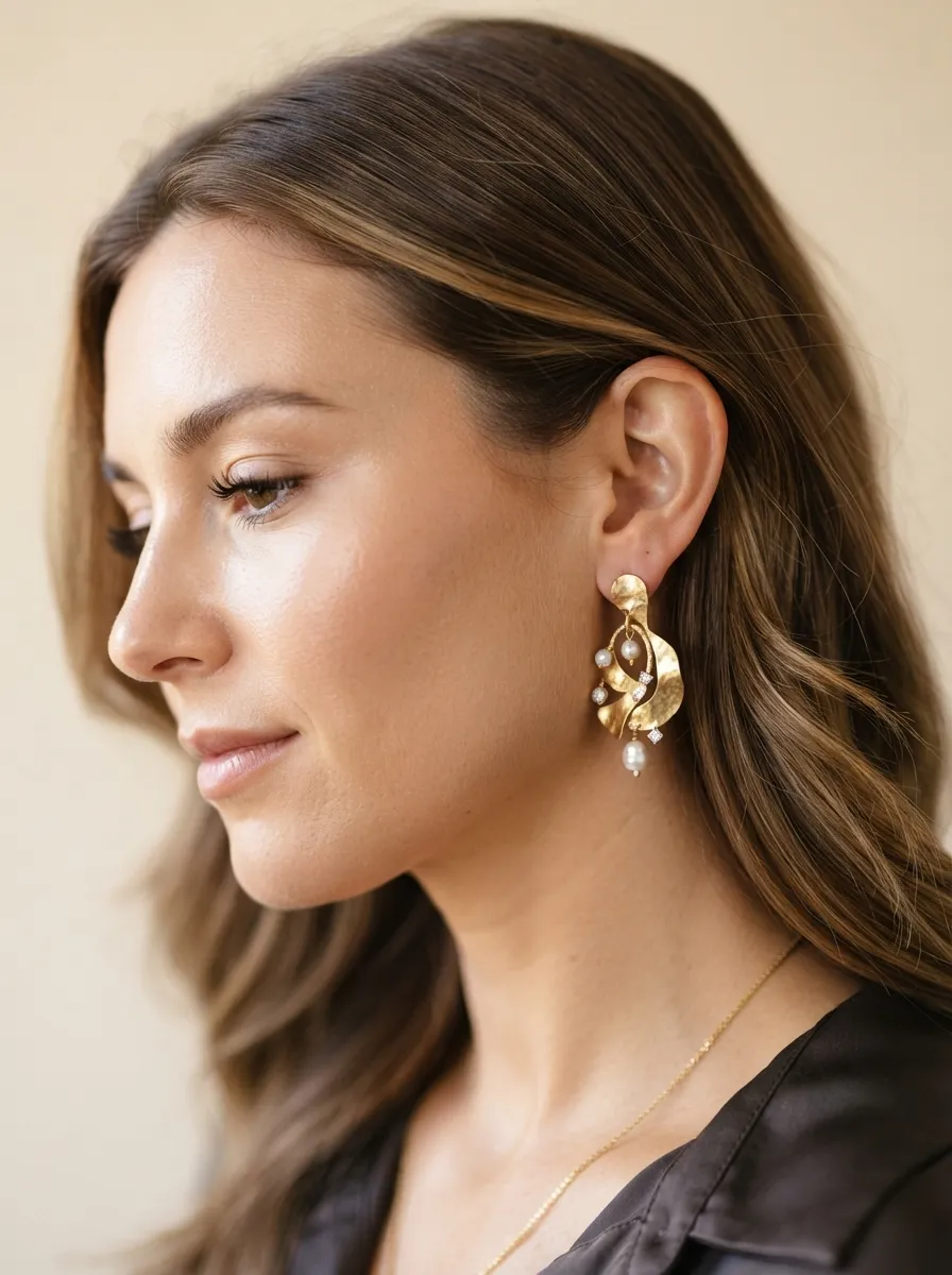 Tucked Hair Behind One Ear With Statement Earrings